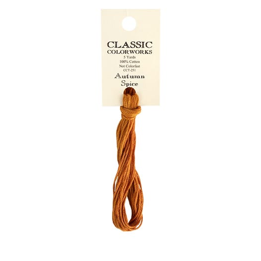 brown-orange thread skein labeled 'Autumn Spice' by Classic Colorworks on a white background