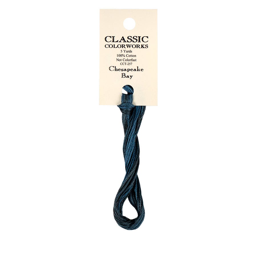  skein of dark blue thread with a Classic Colorworks label on a white background