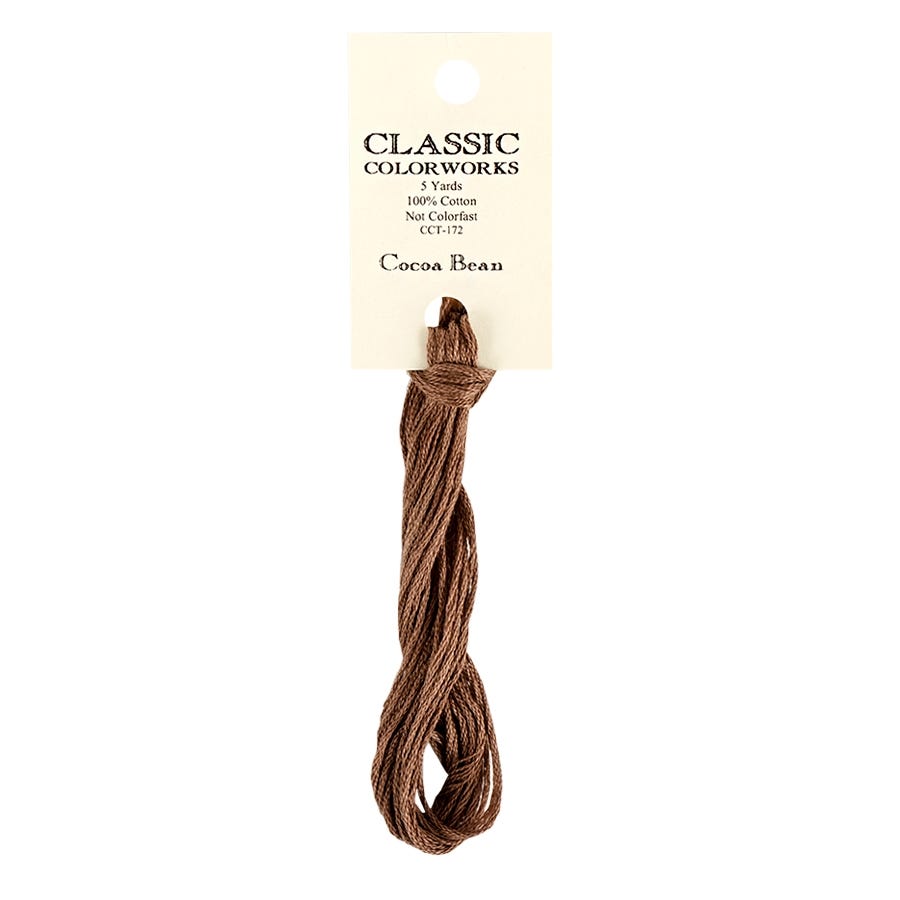 Brown embroidery floss on a Classic Colorworks label with 'Cocoa Bean' text.