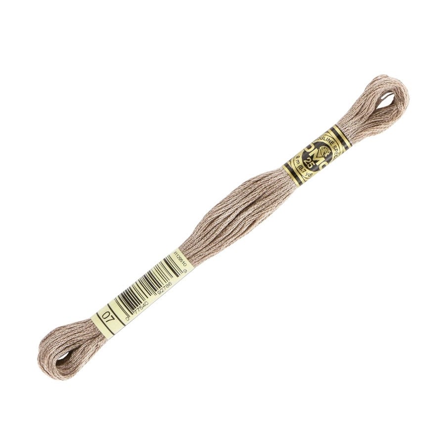 Brown embroidery floss with a label on a white background