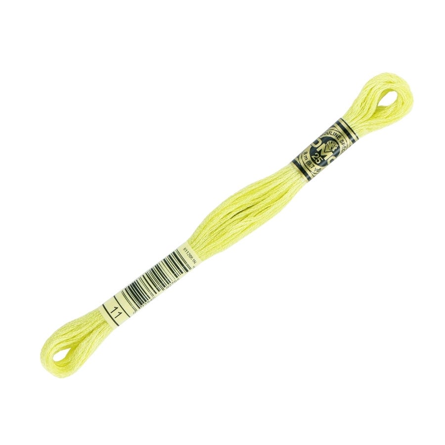 Yellow thread spool with a brand label on a white background