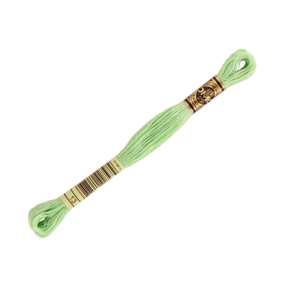 Light green embroidery floss with a gold spool on a white background