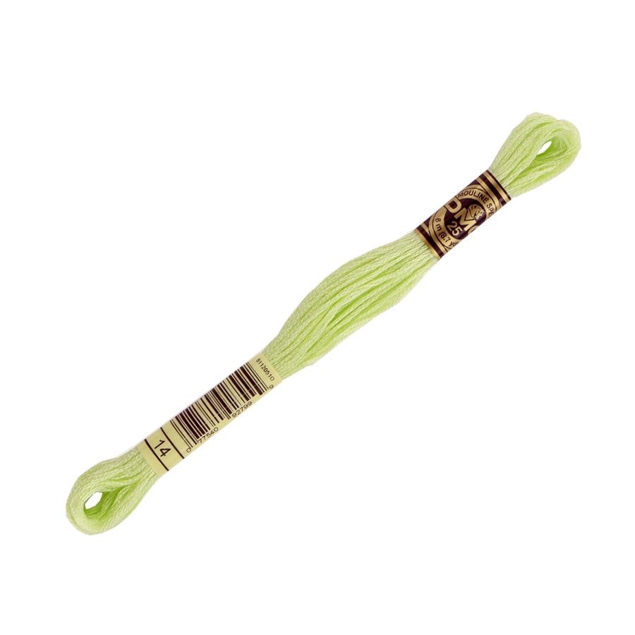 Light green embroidery floss on a white background