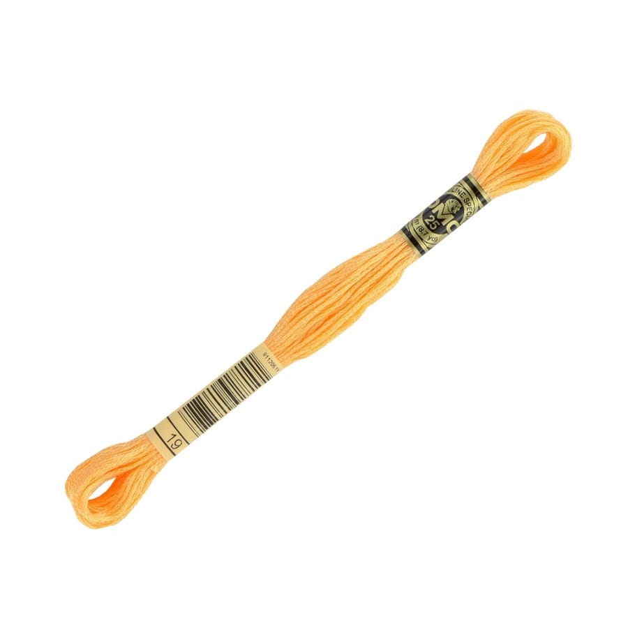 Orange embroidery floss with a label on a white background