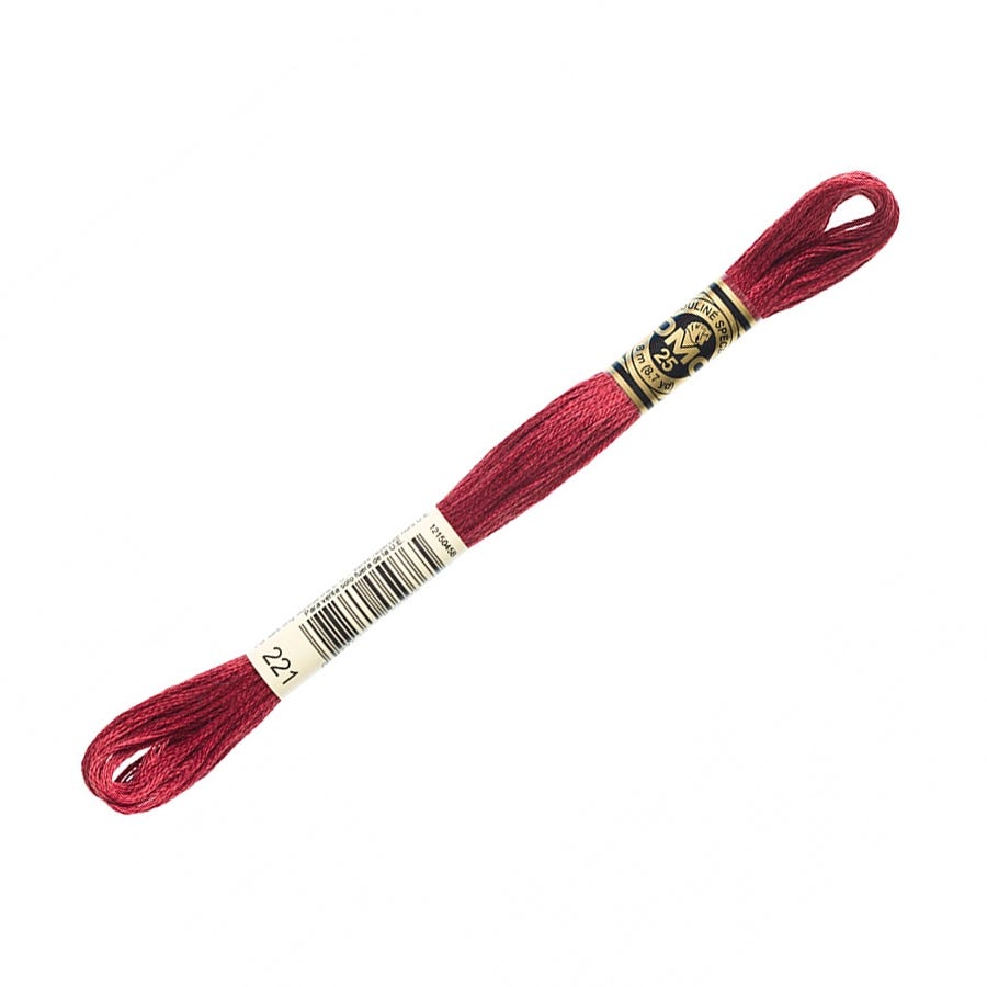 Red embroidery floss with a brand label on a white background