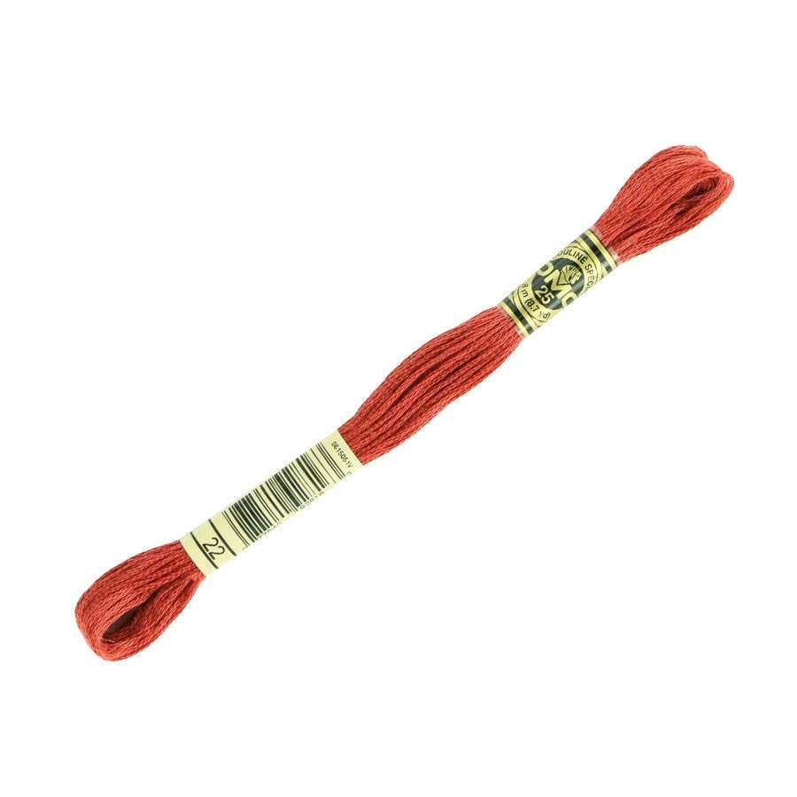 Red embroidery floss with a label on a white background