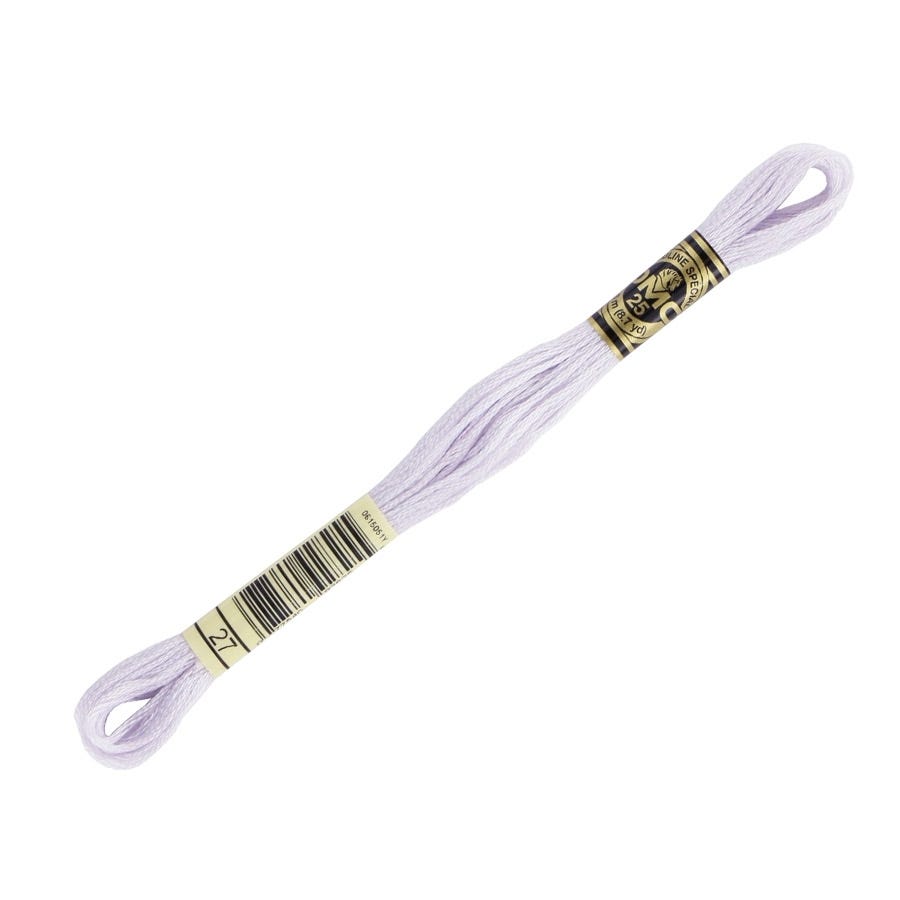 Lavender embroidery floss with a gold label on a white background