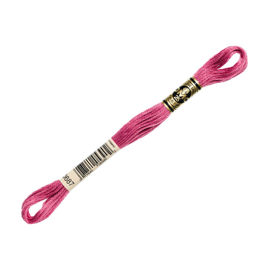 Pink embroidery floss with a label on a white background