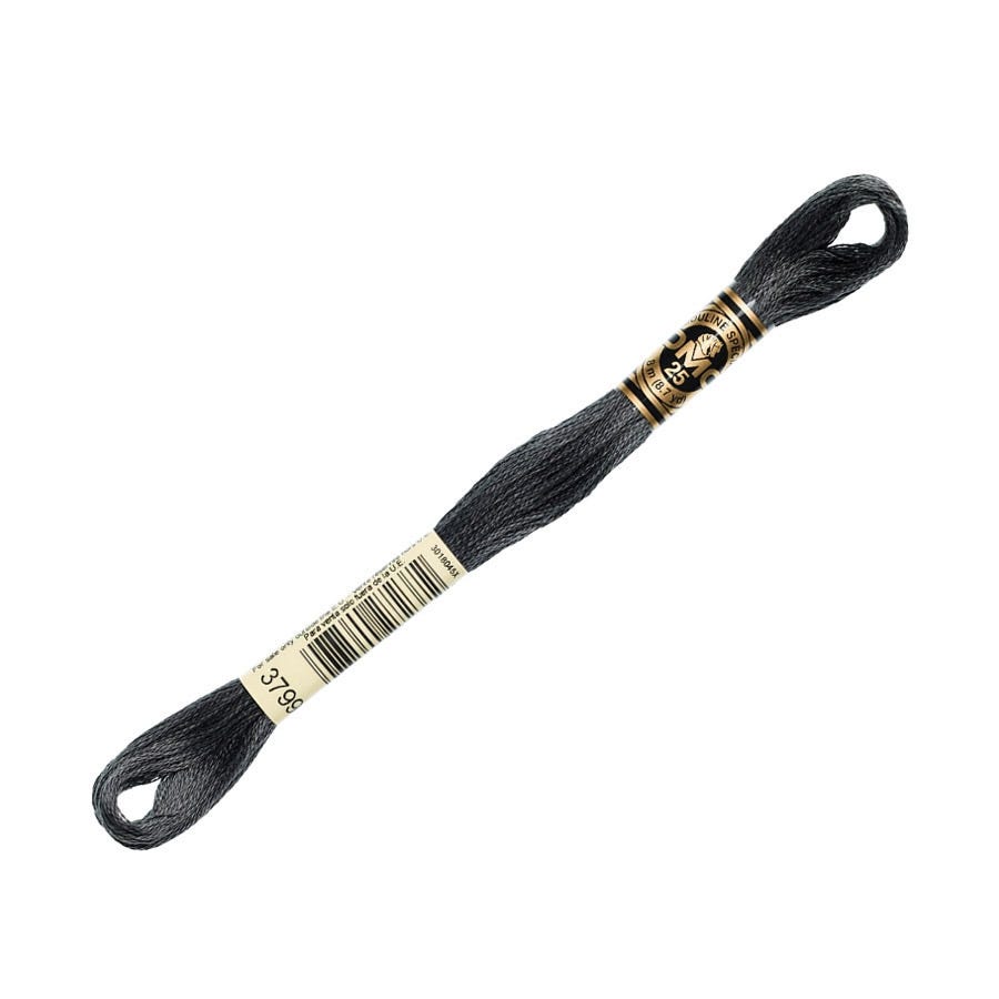 Black embroidery floss with a label on a white background