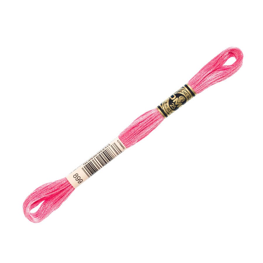 Pink embroidery floss with a label on a white background