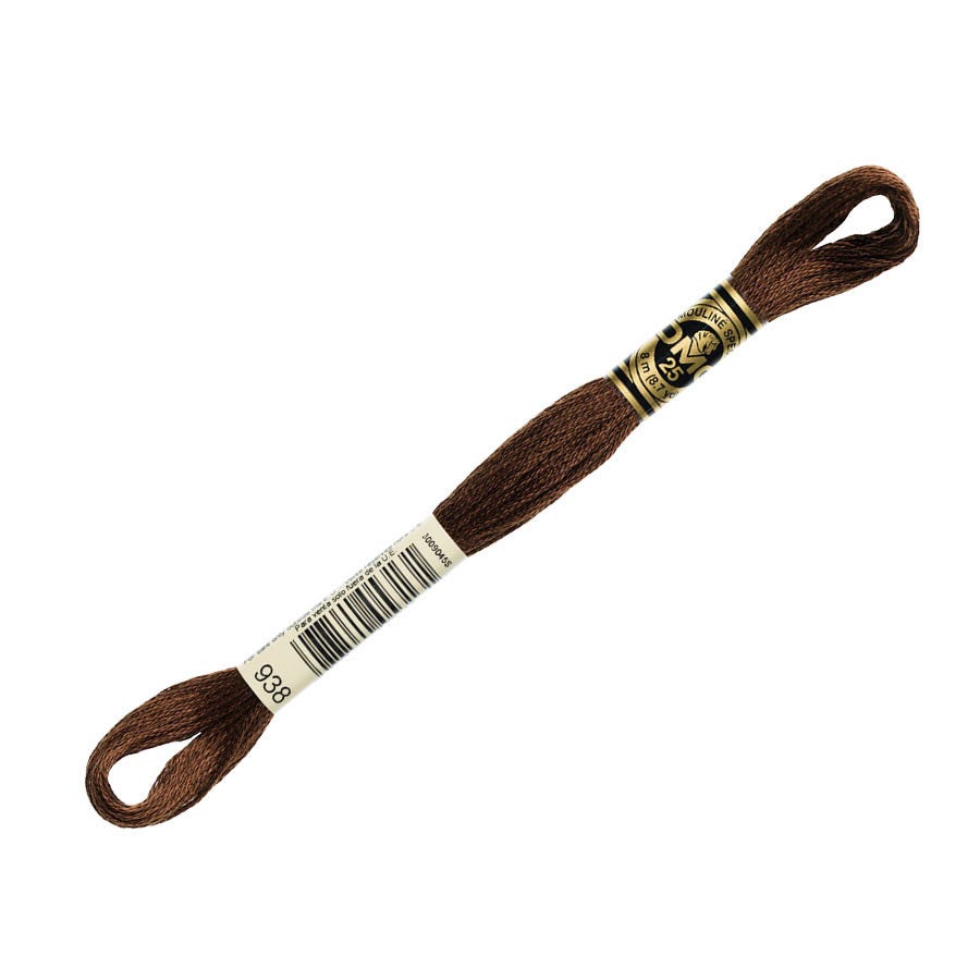 Brown embroidery floss on a white background