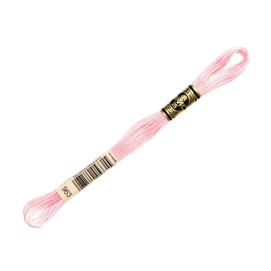 Pink embroidery floss with a gold spool on a white background