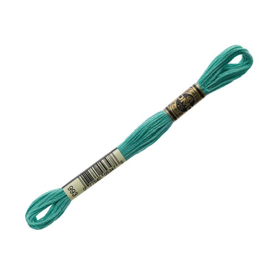Turquoise embroidery floss spool on a white background