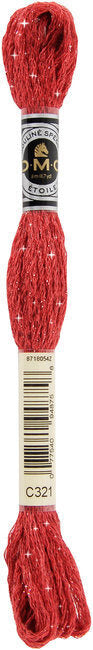 Red embroidery floss with a label on a white background