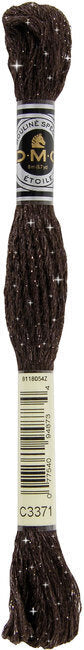 Brown embroidery floss spool with label on a white background