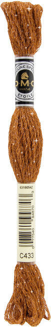 DMC embroidery floss skein with label on a white background