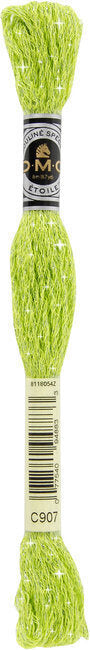 DMC embroidery floss spool in bright green color