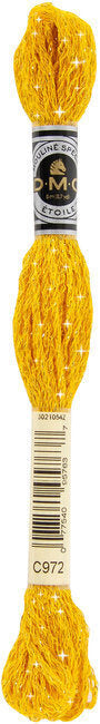 Yellow embroidery floss spool with a label on a white background