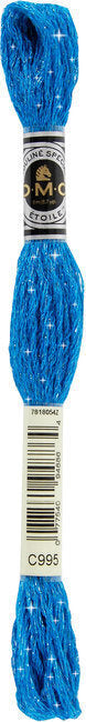 Blue embroidery floss with DMC label on a white background