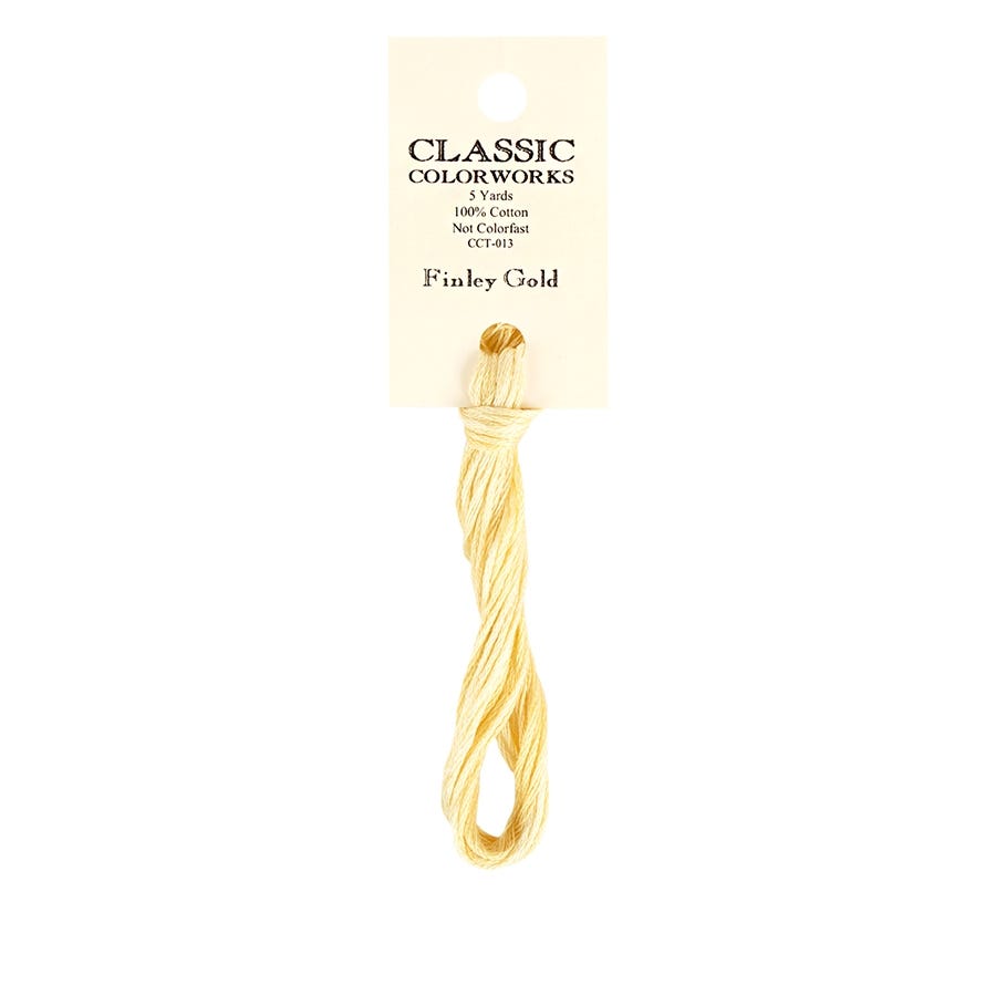 Gold thread skein with 'Classic Colorworks' label on a white background