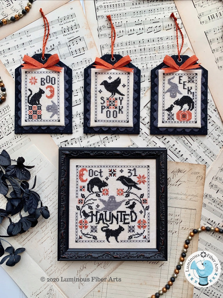 
Halloween is coming and the night is filled with black cats, playful ghosts and eerie birds. This design is perfect for stitchers who love cute and spooky Halloween!