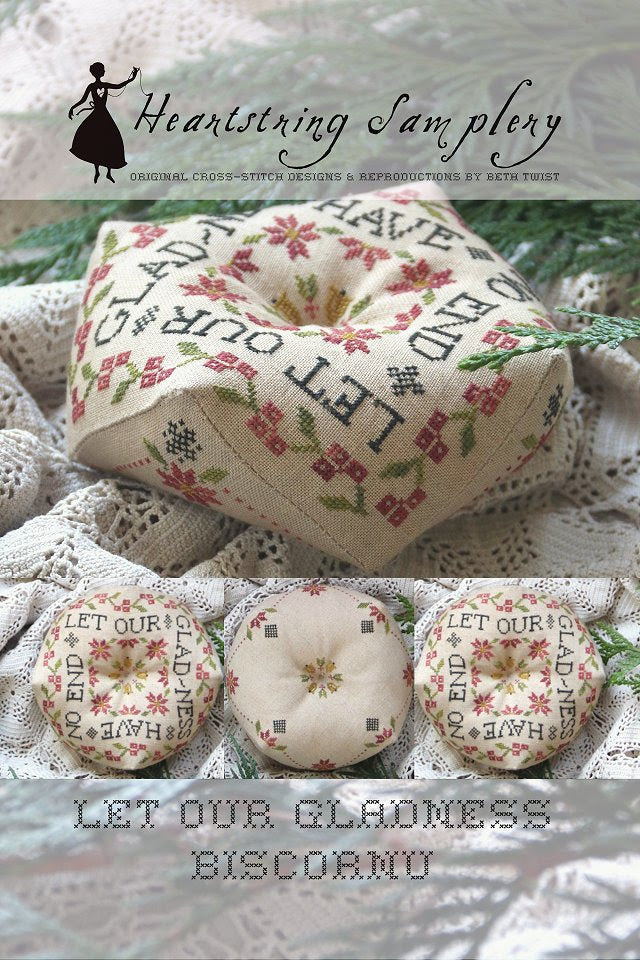 Let Our Gladness Biscornu | Heartstring Samplery