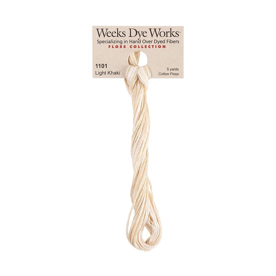 Weeks Dye Works hand-dyed cotton embroidery floss skein in light khaki 1101 a light beige 