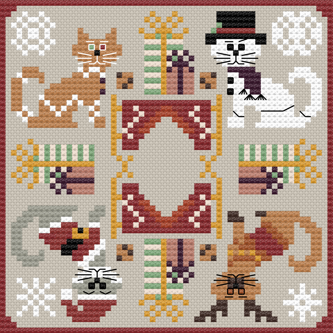 Merry Meowmas Biscornu - The Meow the Merrier | Stitchy Prose