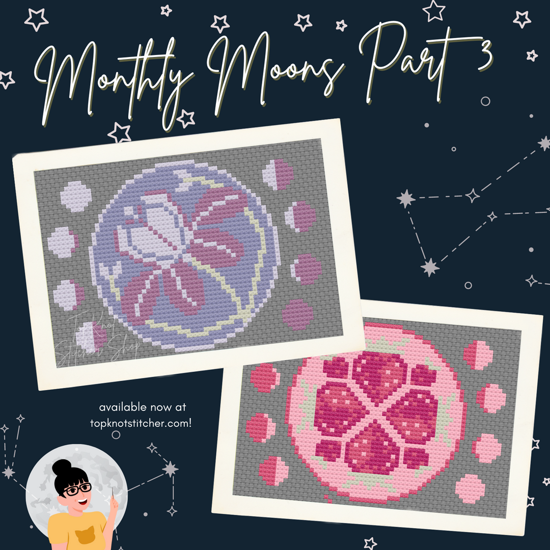 Monthly Moons Part 3: May's Flower Moon & June's Strawberry Moon (PDF) | TopKnot Stitcher Shop - PDF Download