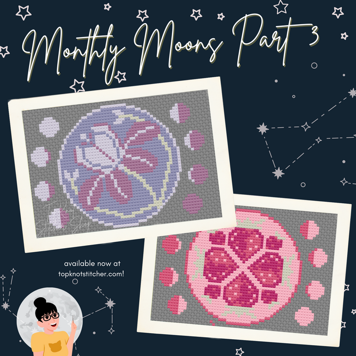 Monthly Moons Part 3: May's Flower Moon & June's Strawberry Moon (PDF) | TopKnot Stitcher Shop - PDF Download