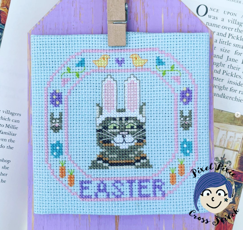 Easter Cat - a holiday cat design | Pixel Pixie Cross Stitch