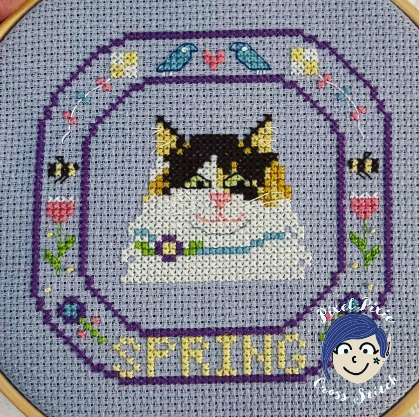 Spring Cat - a seasonal cat design | Pixel Pixie Cross Stitch