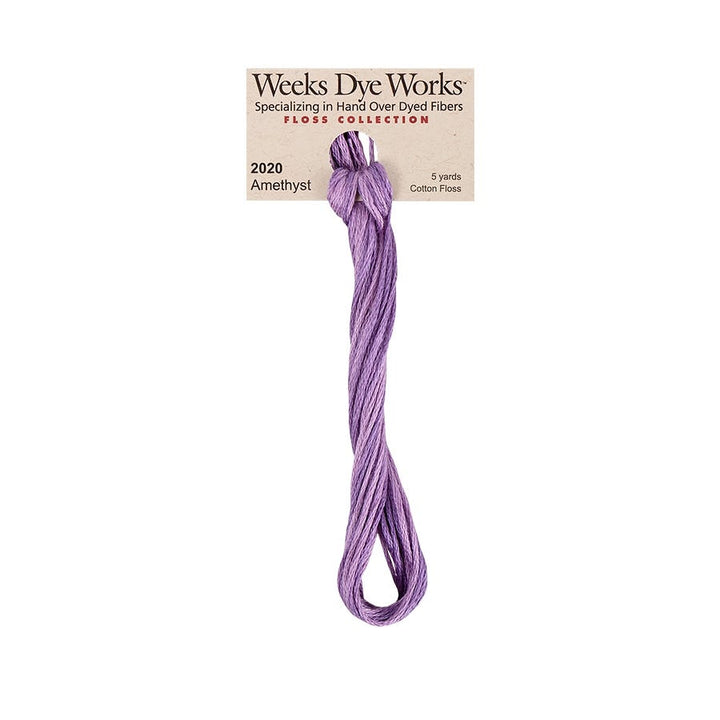 Weeks Dye Works hand-dyed cotton embroidery floss skein in amethyst 2020, a medium purple