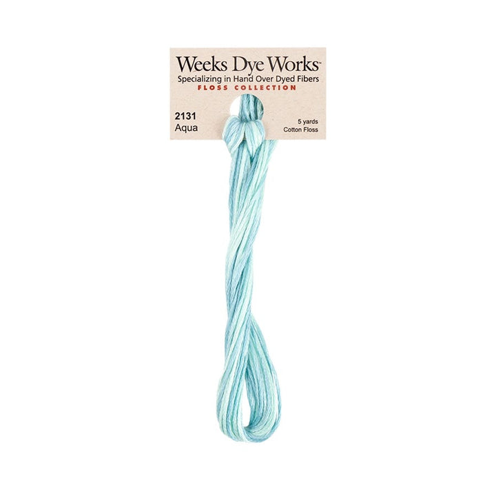 Weeks Dye Works hand-dyed cotton embroidery floss skein in aqua 2131, a light blue teal 