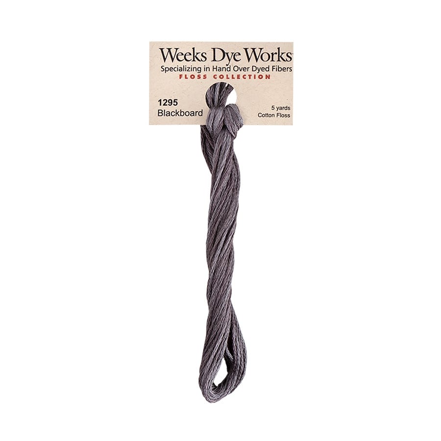 skein of grey embroidery floss on a white background