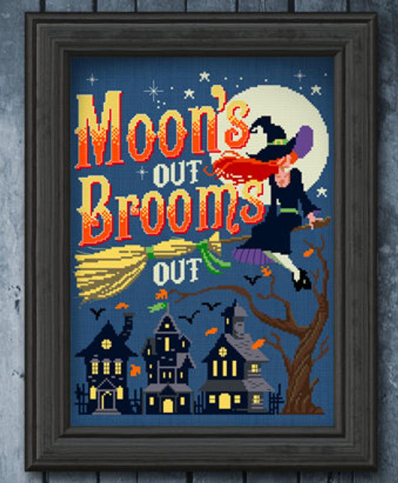 Moon's Out Brooms Out | Autumn Lane Stitchery