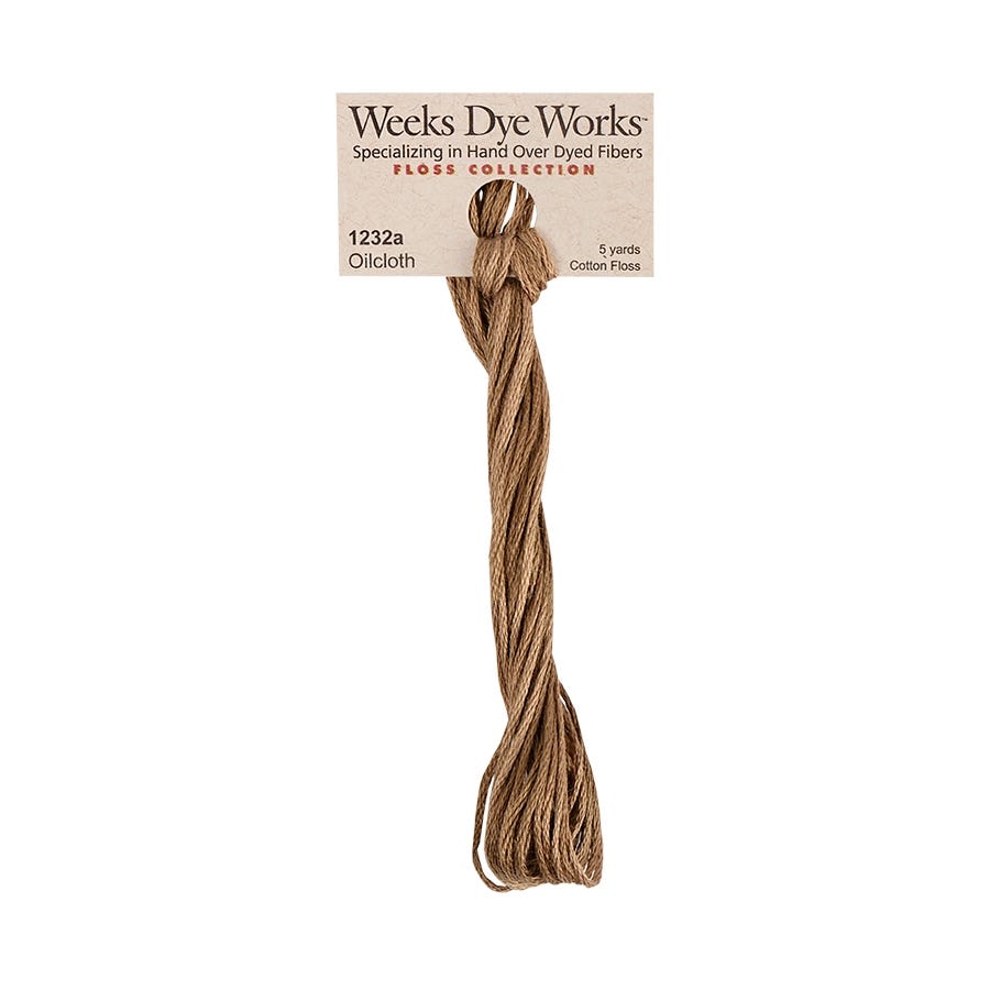 Brown thread with Weeks Dye Works label on a white background