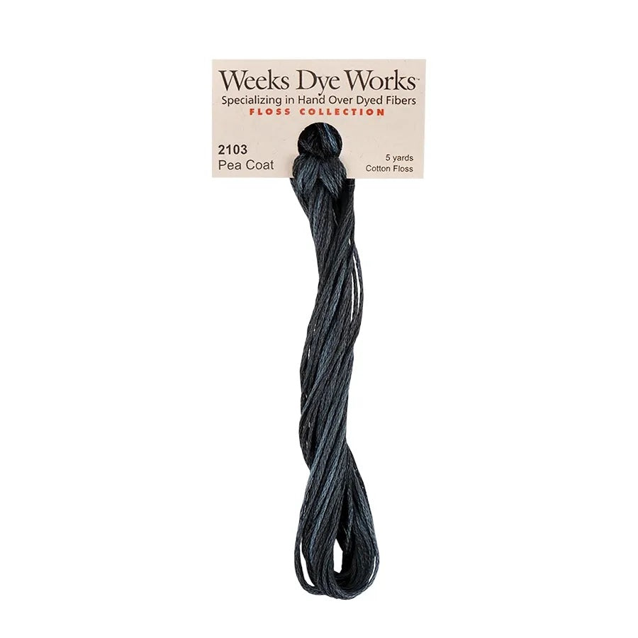 Weeks Dye Works cotton floss in Pea Coat , a deep blue color on a white background