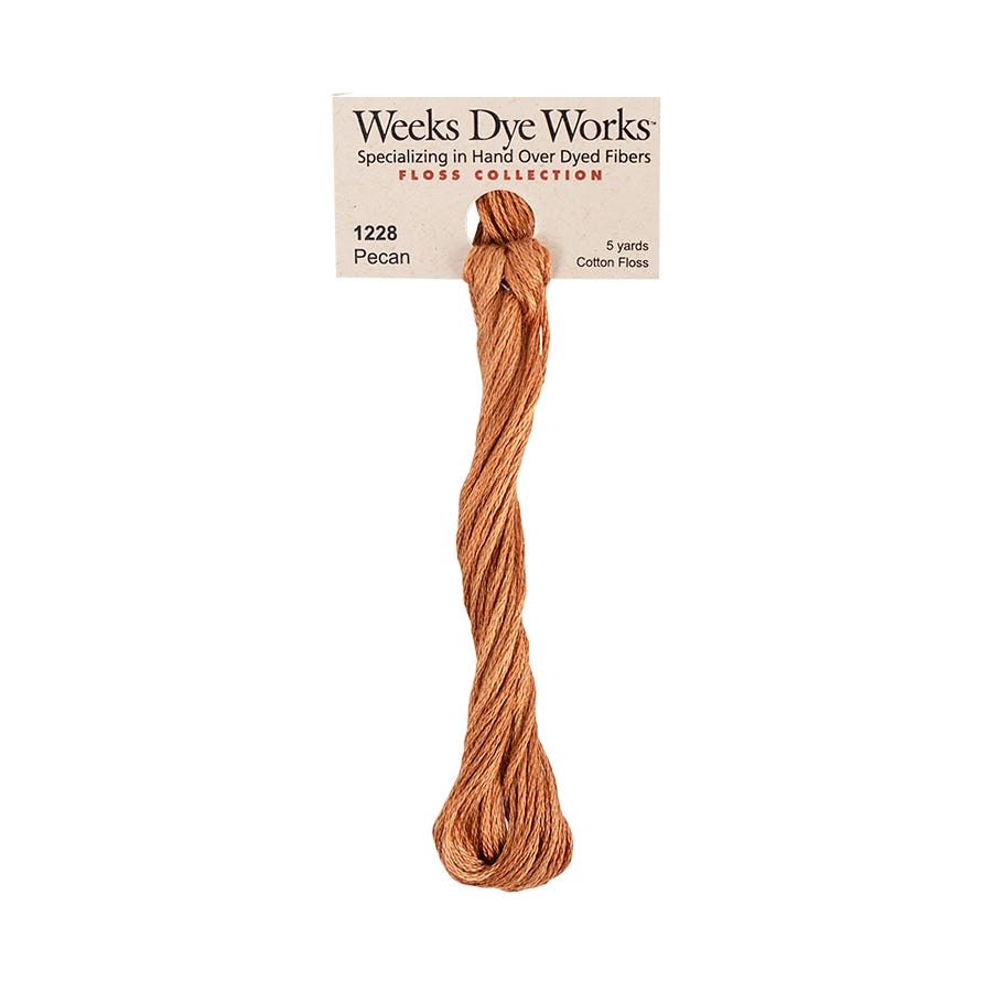 Pacan-colored cotton floss with Weeks Dye Works label on a white background